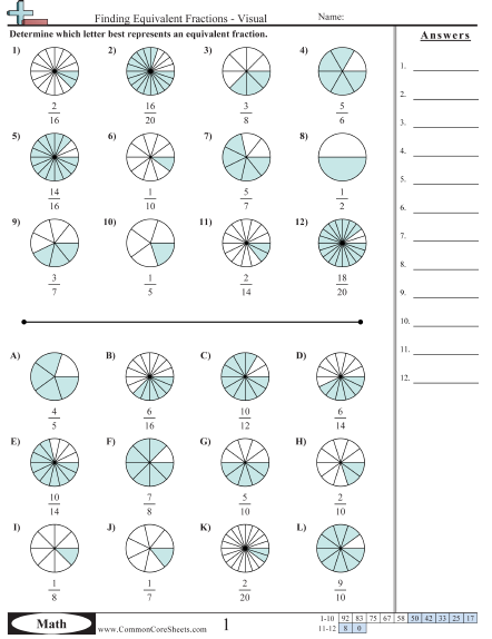 4.nf.1 Worksheets - Finding Equivalent Fractions - Visual worksheet